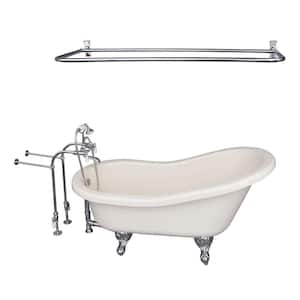 5 ft. Acrylic Ball and Claw Feet Slipper Tub in Bisque with Polished Chrome Accessories