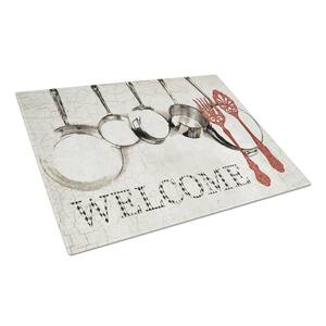 Pots and Pans Welcome Tempered Glass Large Cutting Board