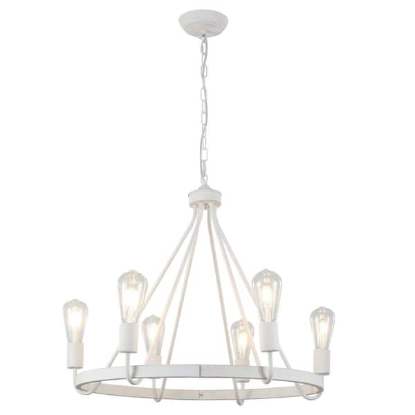 ADSENSTY 6-Light Distressed White Rustic Farmhouse Candle Style Wagon Wheel Chandelier for Dining Room with no Bulbs Included