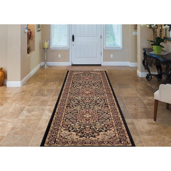 Silk Road Medallion Black 2 ft. x 7 ft. Rectangle Indoor Runner Rug