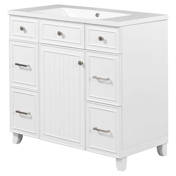 Unbranded 36 in. W x 18 in. D x 34.3 in. H White Linen Cabinet with 3-Drawers, Bath Vanity and White Resin Sink Top