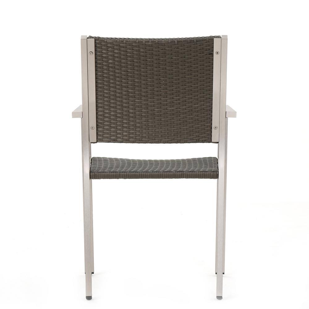 Gray and Silver Aluminum and Wicker 6-Person Outdoor Dining Set