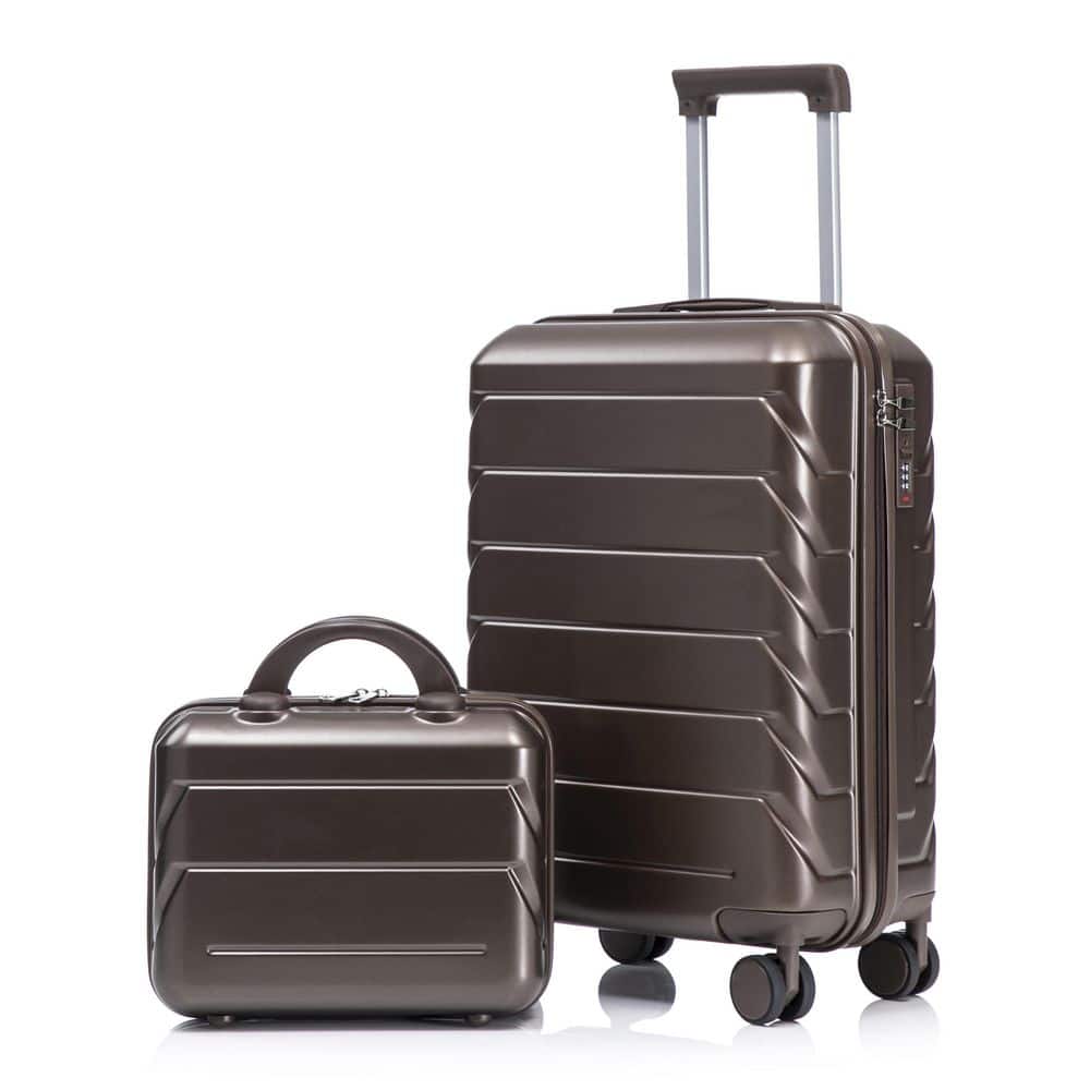 LIVACA 2-Piece Brown ABS Plastic Spinner Wheel Luggage Set with