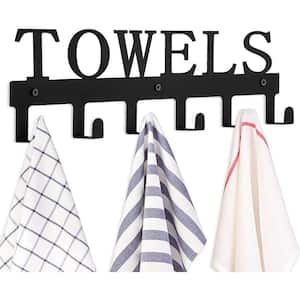 Bathroom Towel Rack Wall Mount Towel Holder Metal 6 Hooks Rustproof and Waterproof - Black