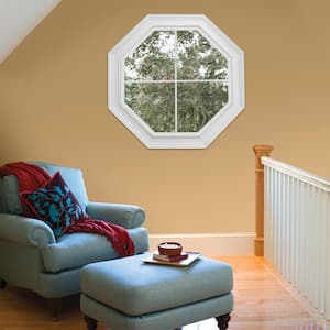 24 in. x 24 in. V-2500 Series Bronze Exterior/White Interior FiniShield Vinyl Fixed Octagon Window with Colonial Grids