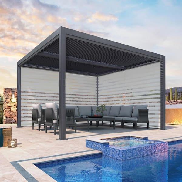 PURPLE LEAF 12 ft. x 12 ft. Gray Aluminum Frame Outdoor Louvered