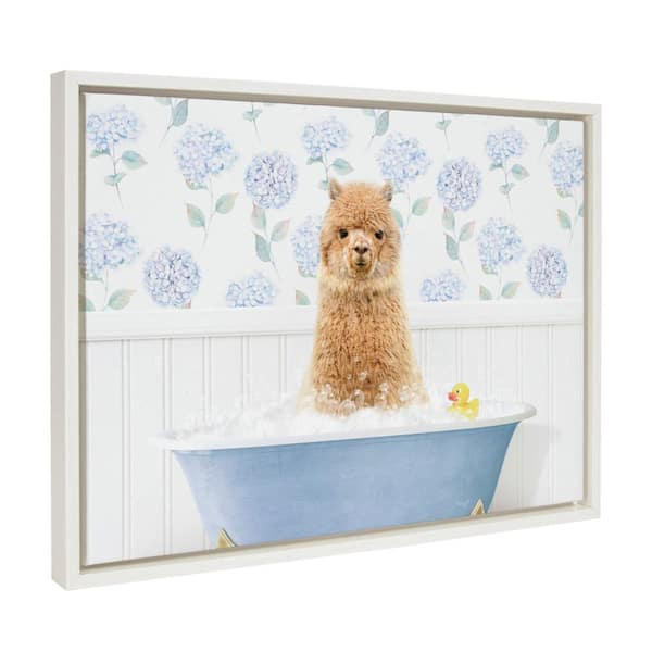 Kate and Laurel Sylvie Baby Alpaca Framed Canvas by Amy Peterson Art Studio (Set of 1) Animal Art Print 18.00 in. x 24.00 in.