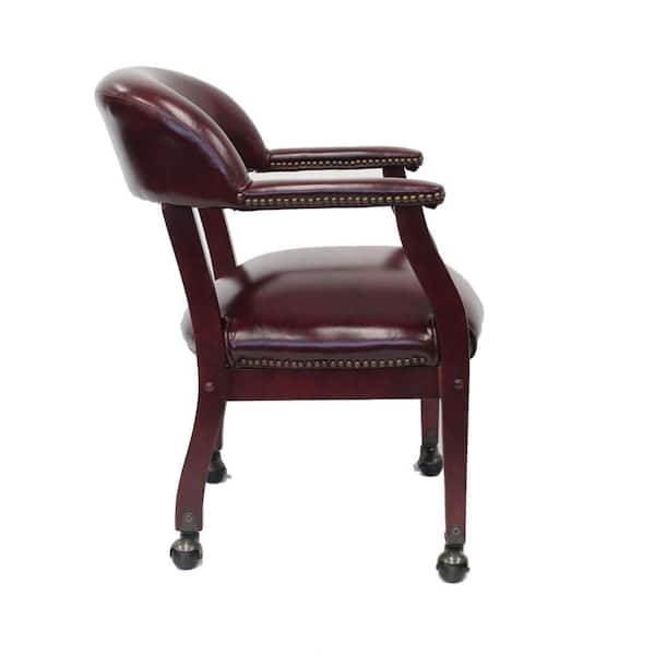 Benjara Anna Vinyl Upholstered Ergonomic Guest Chair in Burgundy