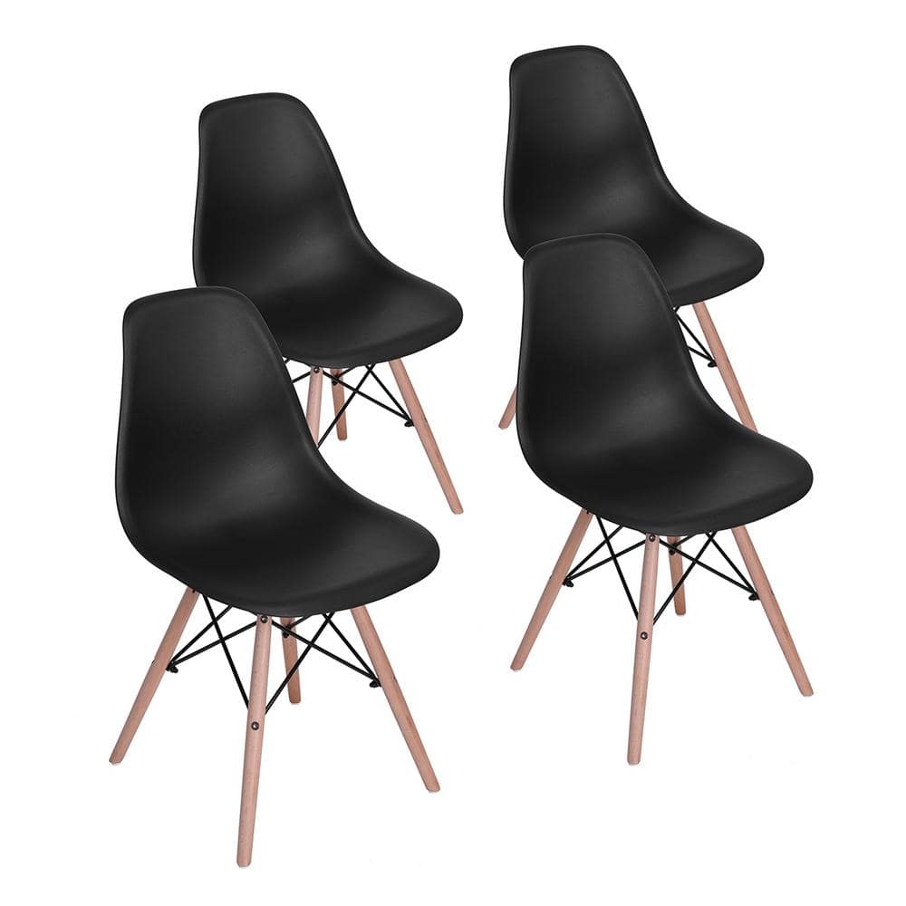 Black Ergonomic Curved Back Premium Plastic Outdoor Dining Chair -Set of 4