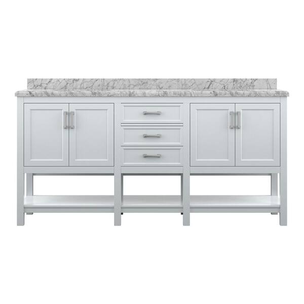 White With Carrara Marble Vanity Top, 72 Vanity Cabinet