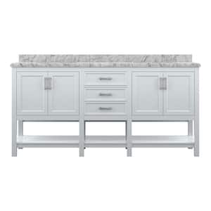 Everett 73 in. W x 22 in. D x 36 in. H Double Sink Freestanding Bath Vanity in White with Carrara Marble Top