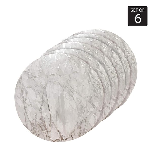 Dainty Home Marble Cork 15 in. x 15" In. Grays and Silver Cork Round Placemats Set of 6