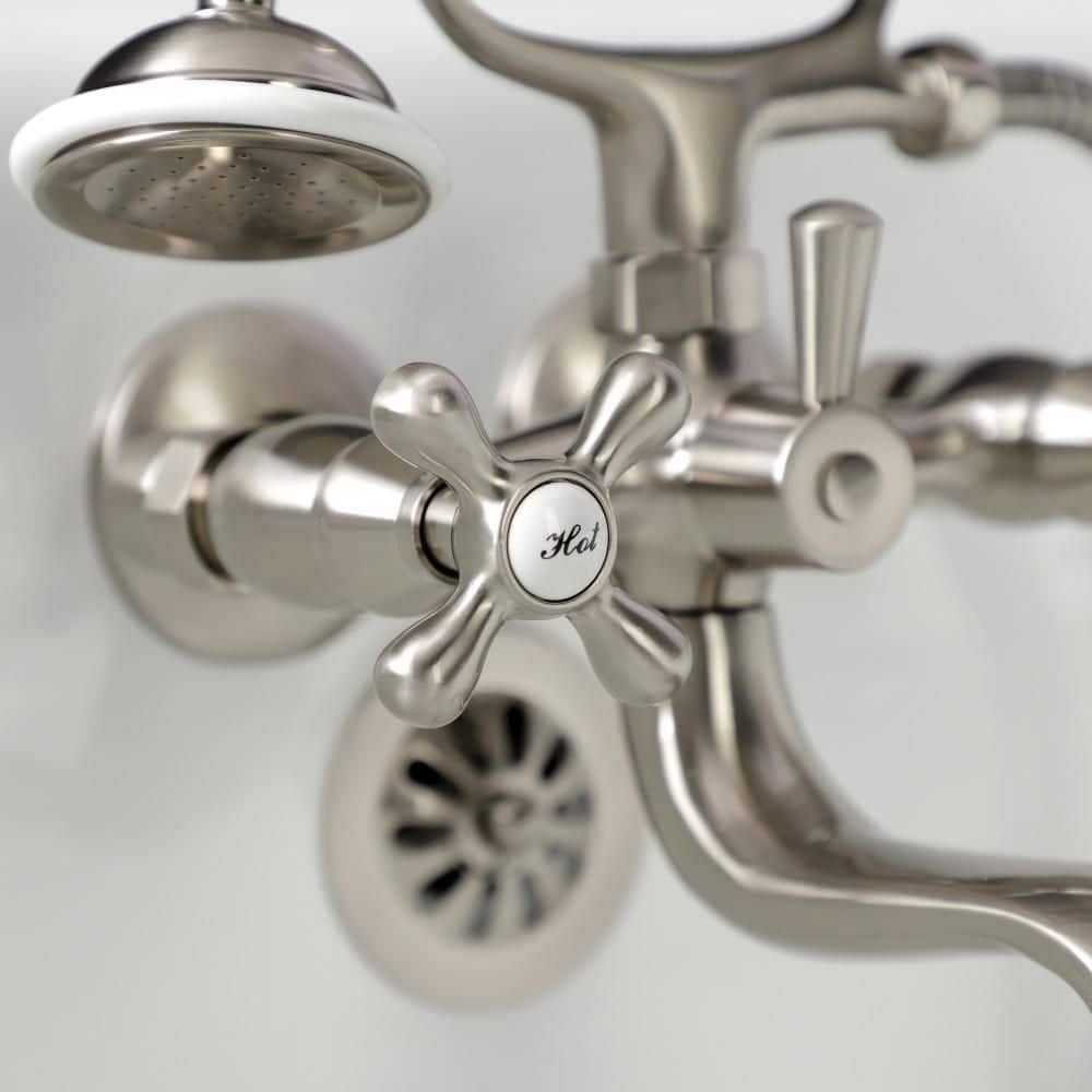 Brushed Nickel Wall Mount Clawfoot Tub Faucet with Hand Shower