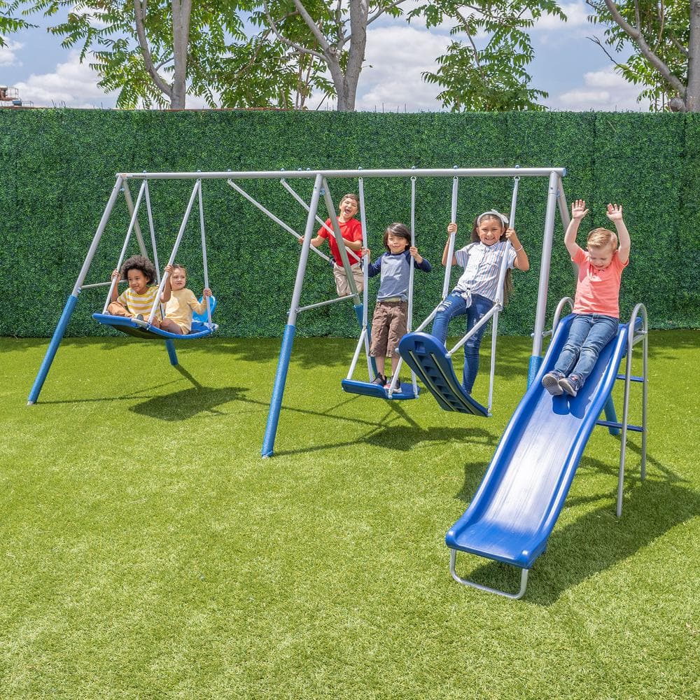 Super Surfer Gray and Blue Metal Swing Set with Slide