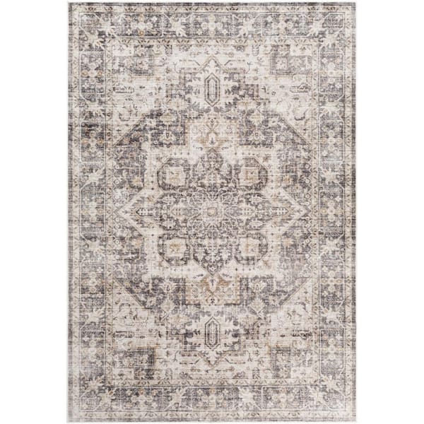 Livabliss Menena Charcoal Doormat 3 ft. x 4 ft. Machine-Washable Medallion Indoor Area Rug