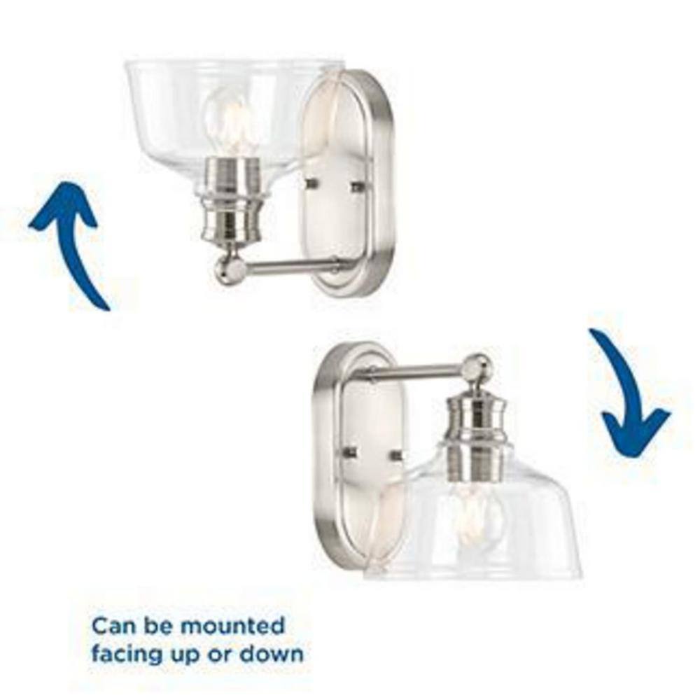 Brushed Nickel 1-Light Vanity Fixture with Clear Glass Shade
