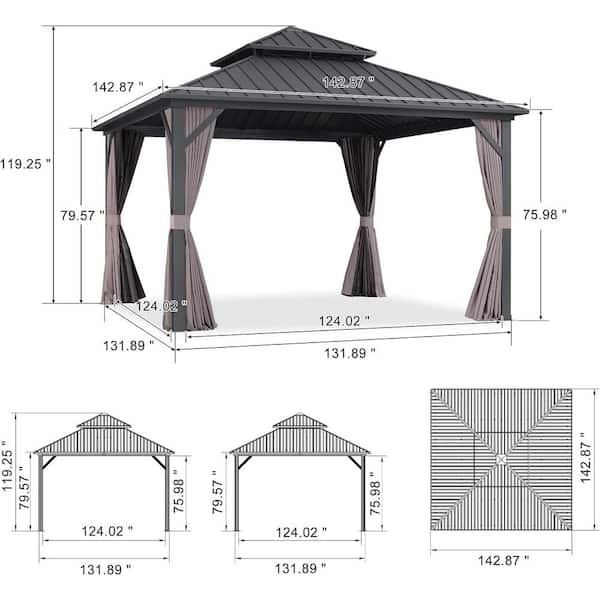 Patio34 PURPLE LEAF 10 ft. x 12 ft. Gray Aluminum Hardtop Gazebo
