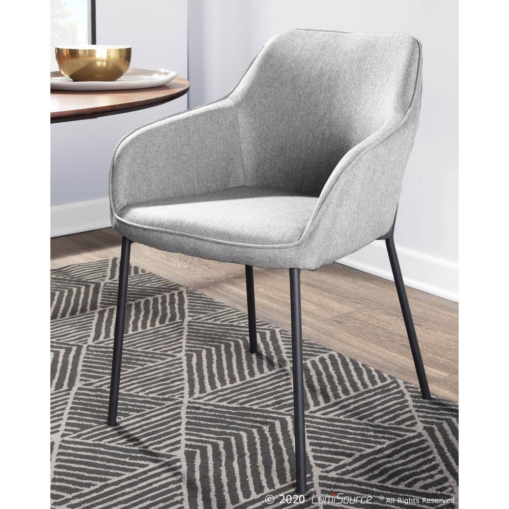 Daniella Gray Upholstered Arm Chairs with Black Metal Legs, Set of 2
