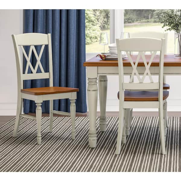 Rubbed White Wood Double X-Back Dining Chair (Set of 2)