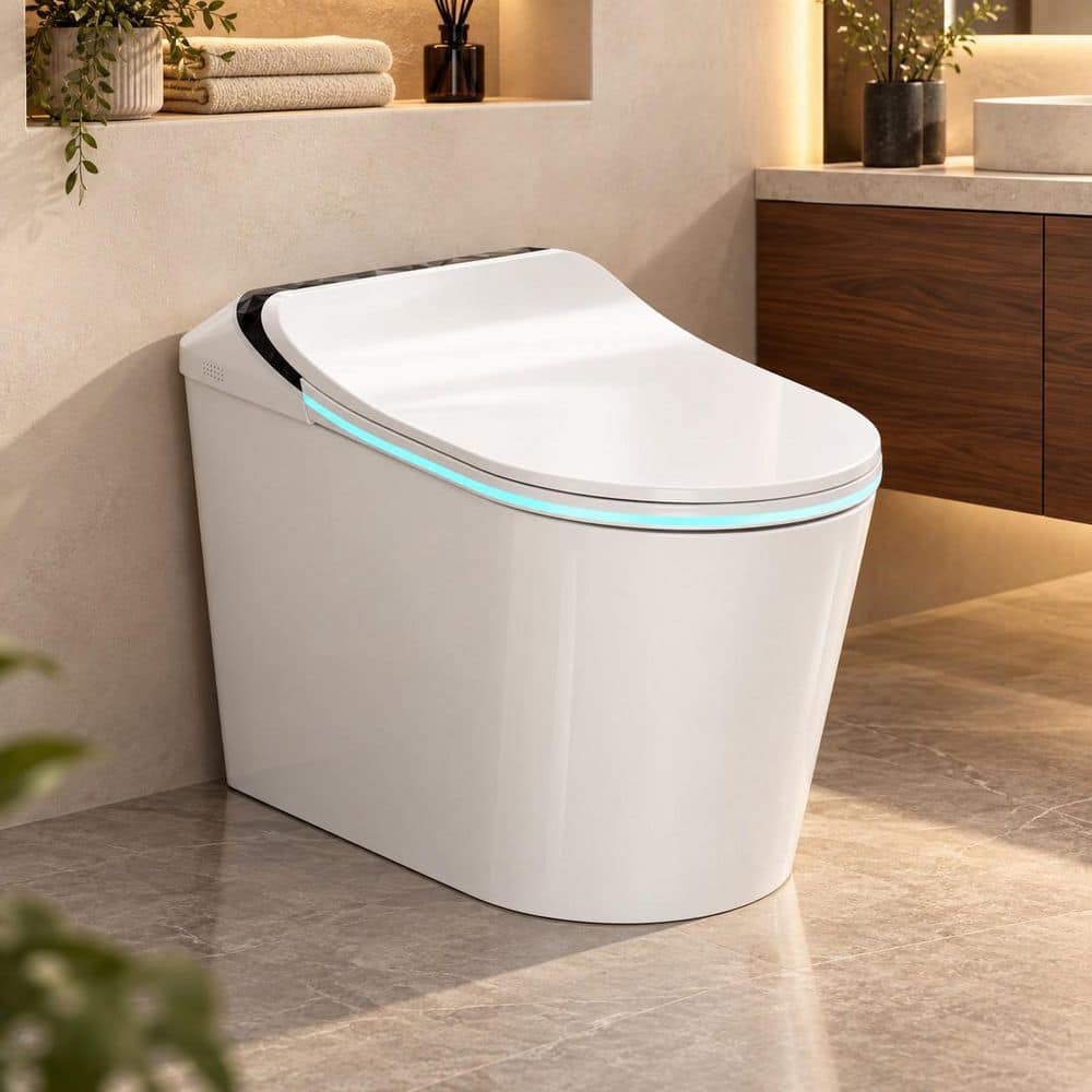 Smart Wc System TOTTE Elongated Smart Bidet Toilet 1.28 GPF in White with Foam Shield ...