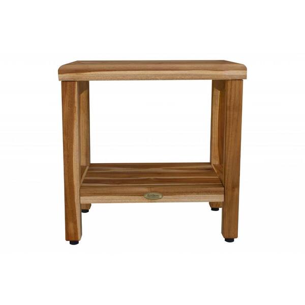 HomeRoots Caroline Contemporary Teak Shower Stool or Bench with Shelf