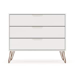 3-Drawer White Mid-Century Modern Dresser (28.86 in. H x 35.24 in. W x 17.52 in. D)