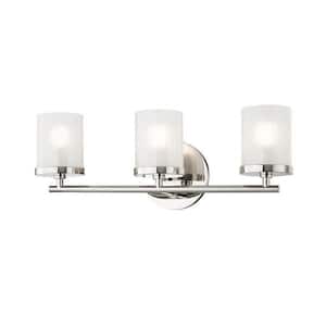 Ryan 3-Light Polished Nickel Bath Light with Clear Frosted Glass Shade