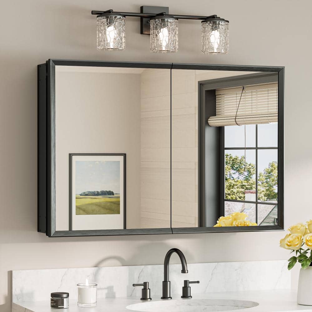 36 in. W x 24 in. H Rectangular Aluminum Framed Recessed or Surface Mounted Bathroom Medicine Cabinet with Mirror,Black price history on PriceWatchPro
