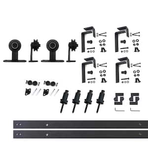 5.5 ft./66 in. Black Rustic Double Track Bypass U-Shape Sliding Barn Door Hardware Kit - T-Shape Design Roller