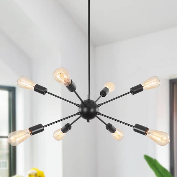 LWYTJO Jamee 8-Light Matte Black Dimmable Sputnik Sphere Chandelier Modern Farmhouse Chandelier, Kitchen Light Pendant