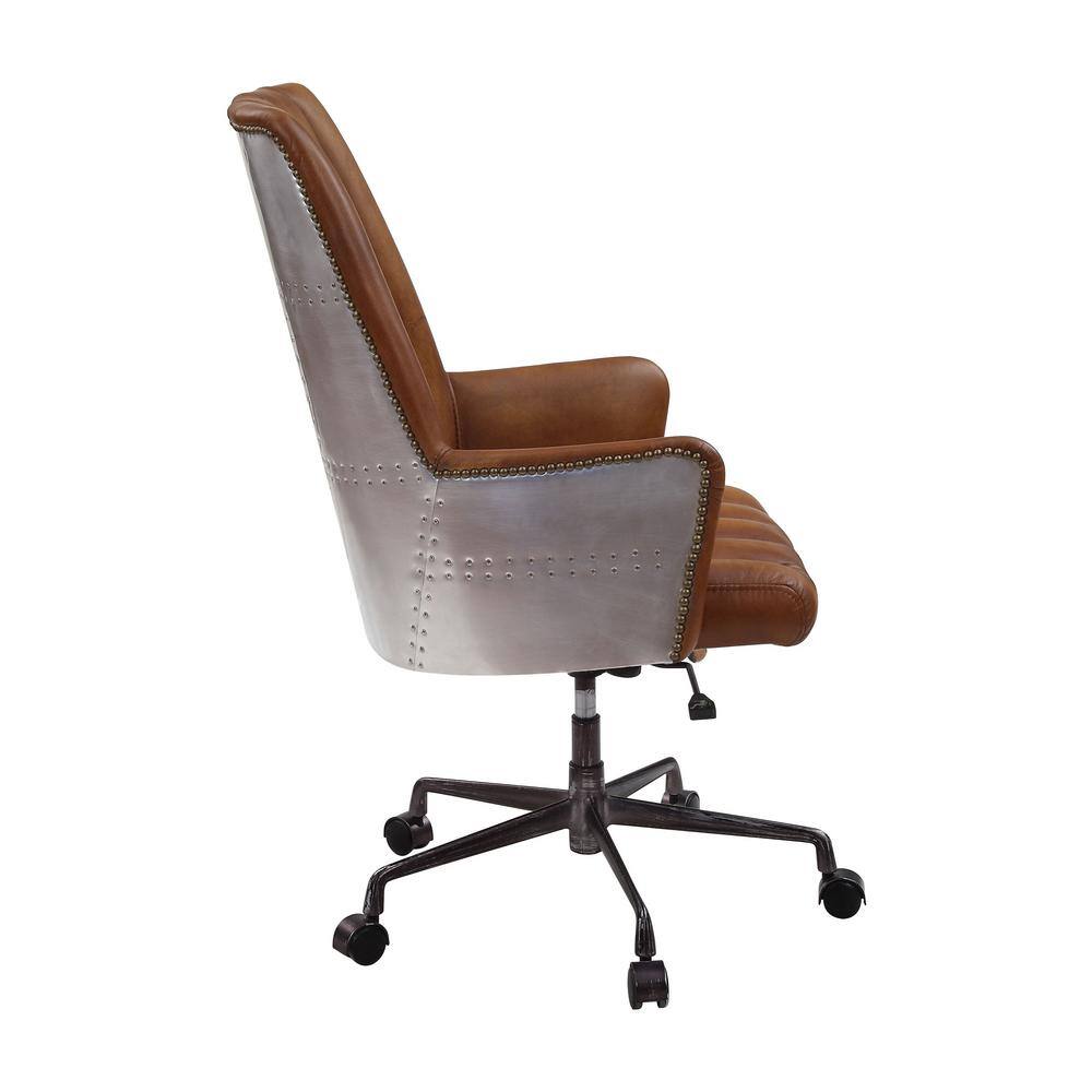 Sahara Brown Leather and Aluminum Executive Swivel Chair