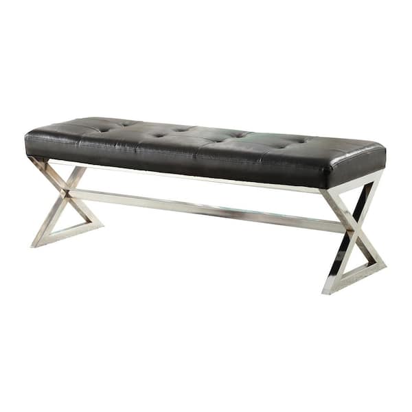 EVERGLADE HOME Jaunt Black Faux Leather Chrome Metal Frame Bench with Upholstered Cushion 18 in. x 48 in. x 16.5 in.