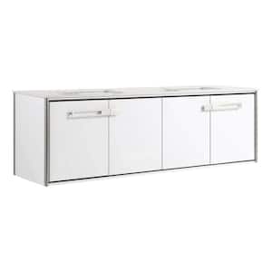 Oakville 72 in. W x 20 in. D x 23.25 in. H Wall Mounted Bathroom Vanity in Matte White with White Quartz Top