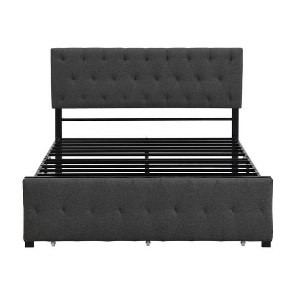 STICKON 77.9 in. W Gray Linen Metal Frame Full Platform Bed with Drawer