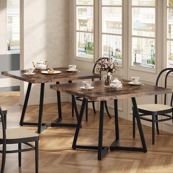 BYBLIGHT Moronia Vintage Brown Wood 31.5 in. Trestle Dining Table