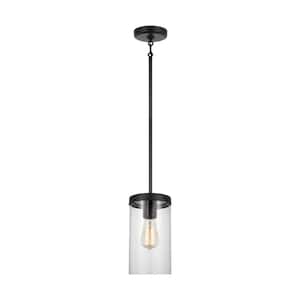 Zire 1-Light Midnight Black Shaded Pendant with Clear Glass Shade