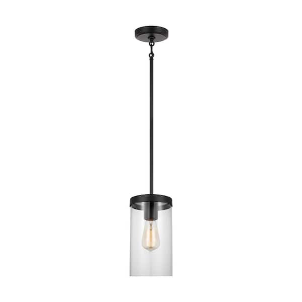 Generation Lighting Zire 1-Light Midnight Black Shaded Pendant with Clear Glass Shade
