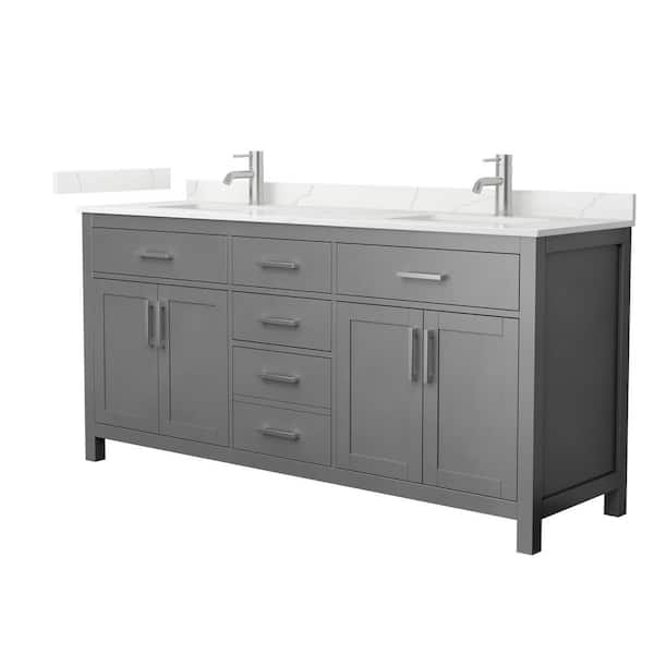 Wyndham Collection Beckett 72 in. Double Freestanding Dark Gray Bath Vanity with Giotto Quartz Top (Assembled)