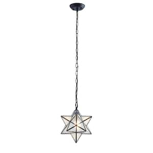 12 in. Modern Black 1-Light Geometric Moravian Star Pendant Light Creative Design Hanging Light with Seeded Glass Shade