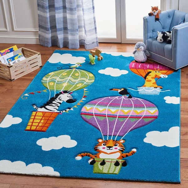 Carousel Kids 3 ft. x 3 ft. Blue/Green Hot Air Balloon Square Area Rug