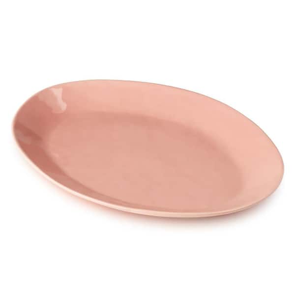 Desert Rose 16 in. x 12 in. Pink Stoneware Oval Platter