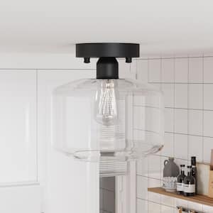 Eastville 7.09 in. Black/Clear 1-Light Simple Semi-Flush Mount