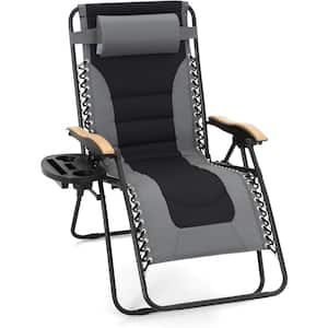 Oversized Grey Metal Reclining Lawn Chair Wide Seat Anti Gravity Lounge Chair Outdoor Camp Chair for Poolside Backyard