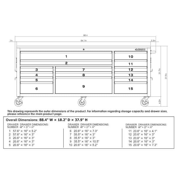 Husky 84 in. W 18 in. D 15-Drawer Mobile Workbench with Wood Top