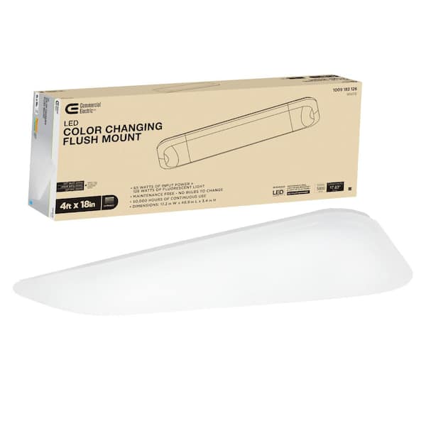 Commercial Electric 48 In X 18 In Low Profile Led Flush Mount Rectangular Light Fixture 5500 