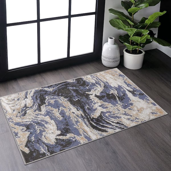 2 ft. x 3 ft. Light Blue Loom and Luxe Collection Abstract Non-Shedding Stylish and Stain Resistant Area Rug