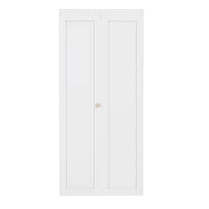 36 in. x 80.5 in. Paneled Solid Core White Primed 1-Lite MDF Bifold Door with Hardware Kit