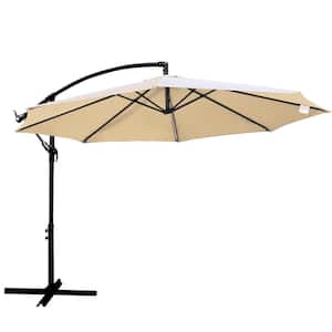 10 ft. Steel Cantilever Offset Outdoor Patio Umbrella with Crank Lift in Beige