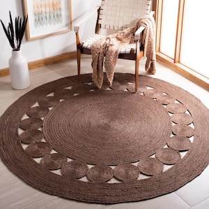 Natural Fiber Brown Doormat 3 ft. x 3 ft. Border Woven Round Area Rug