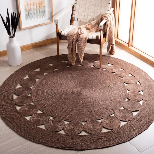 Natural Fiber Brown 4 ft. x 4 ft. Border Woven Round Area Rug